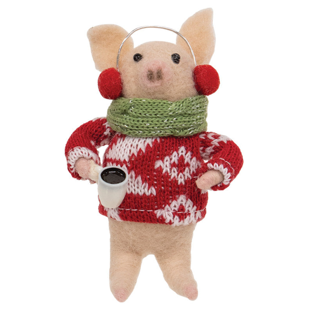 Pig w/ Mug Felt Ornament