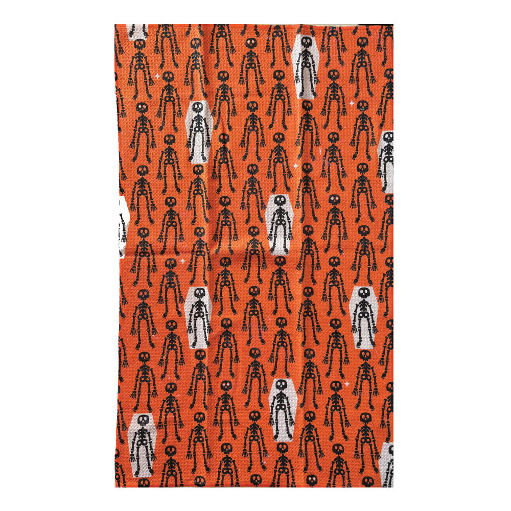 Resting Skeletons Orange Tea Towel