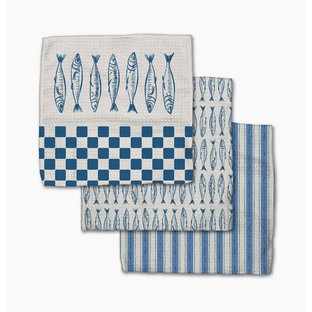Sardine Check Blue Dishcloth Set