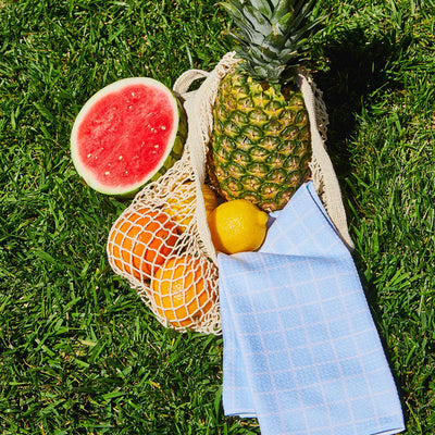 Summer Grid Blue Kitchen Tea Towel