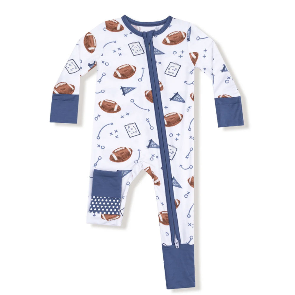 Touchdown Time- Navy Zipper Romper