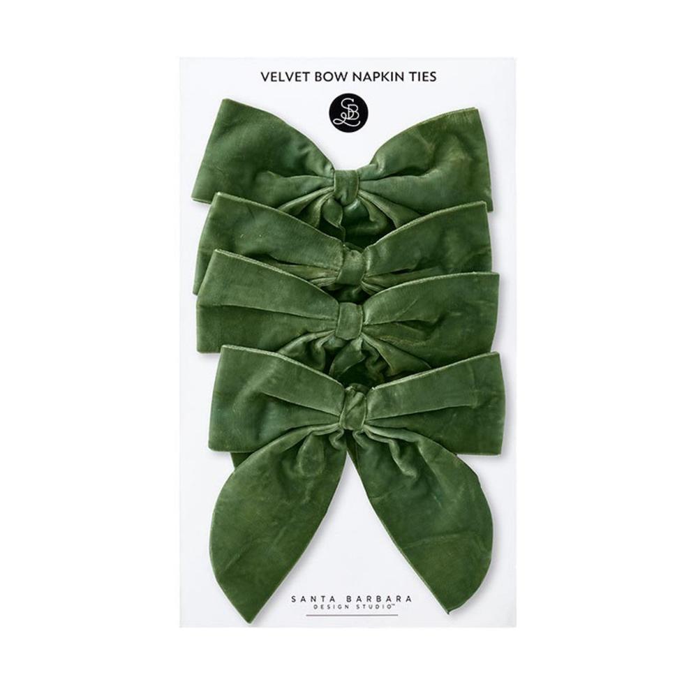 Green Velvet Bow Napkin Ties