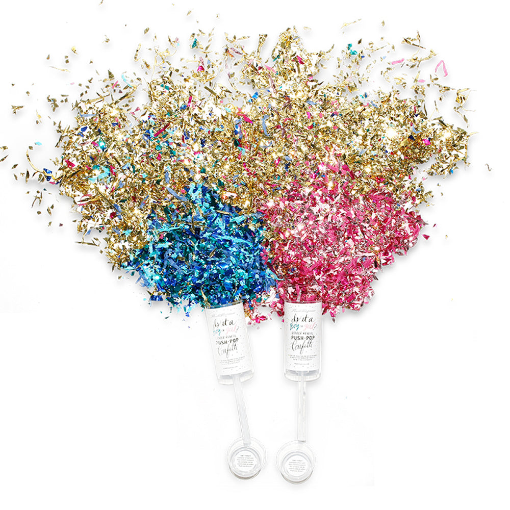 gender reveal push pop confetti on barquegifts.com