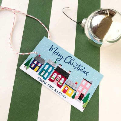 snowy town gift tags on barquegifts.com