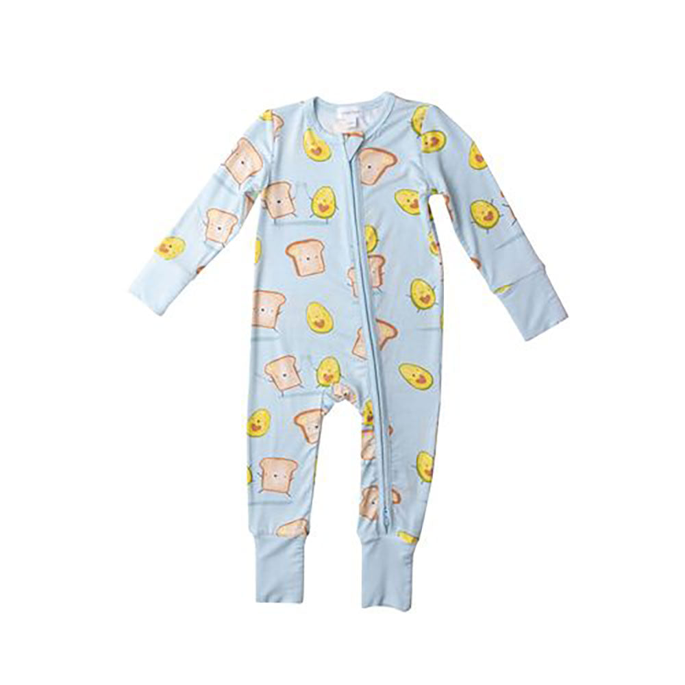 Avocado Toast Zipper Romper (Blue)