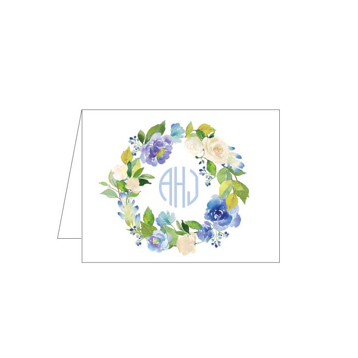 Blue Floral Wreath Folded Note - Barque Gifts