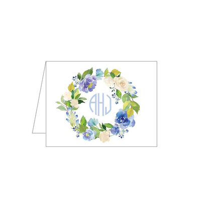 Blue Floral Wreath Folded Note - Barque Gifts