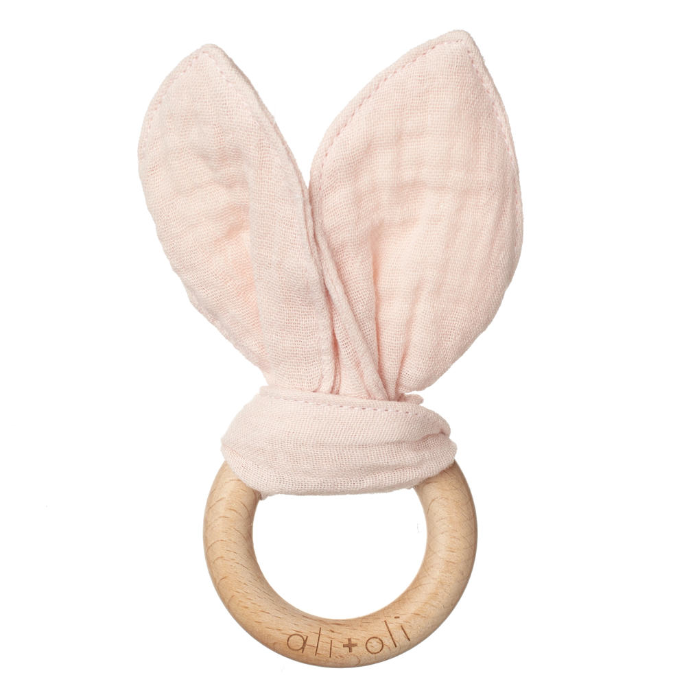 Crinkle Bunny Ears Wooden Ring Teething Toy