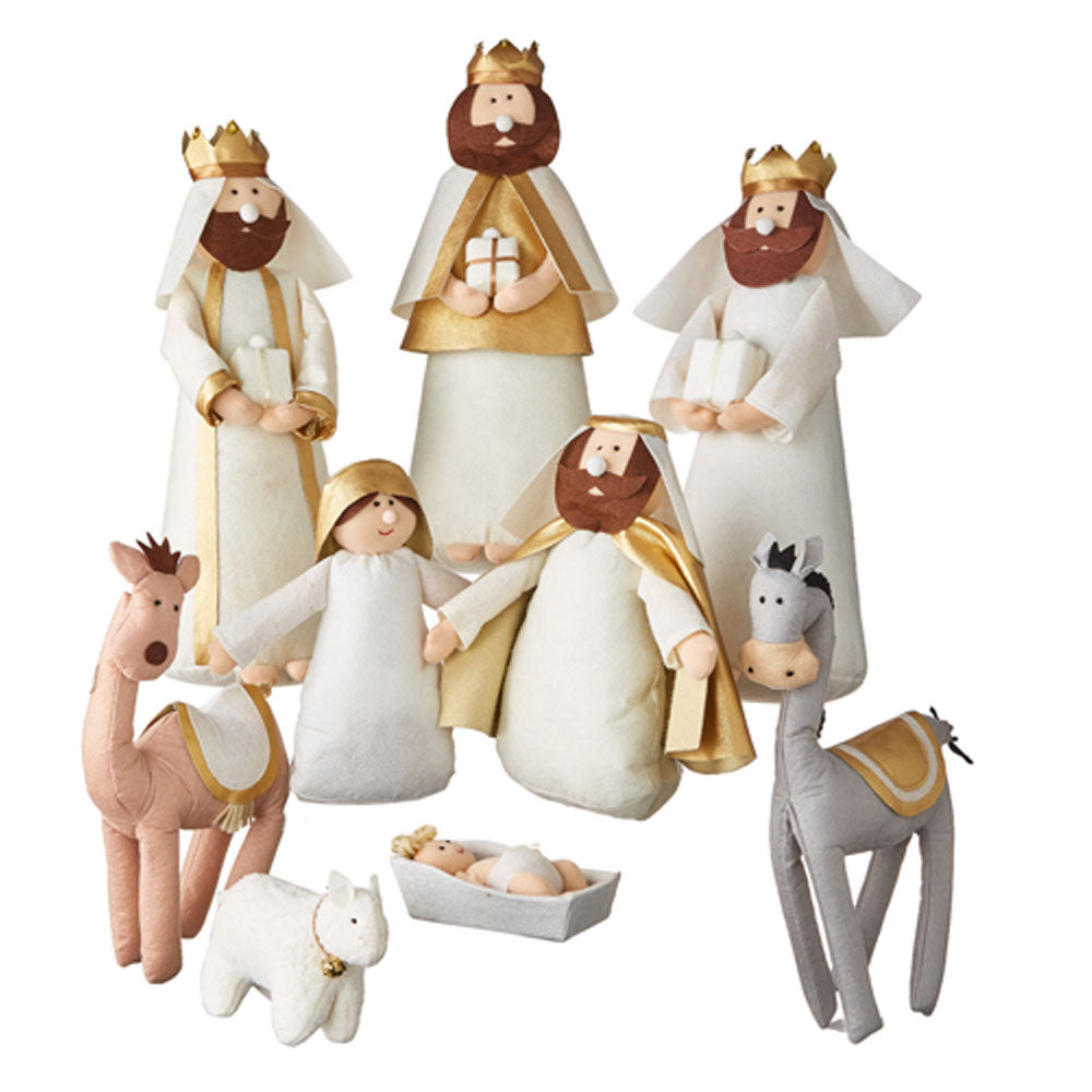 15.5" Gold/Neutral Felt Nativity Set (9 pieces)