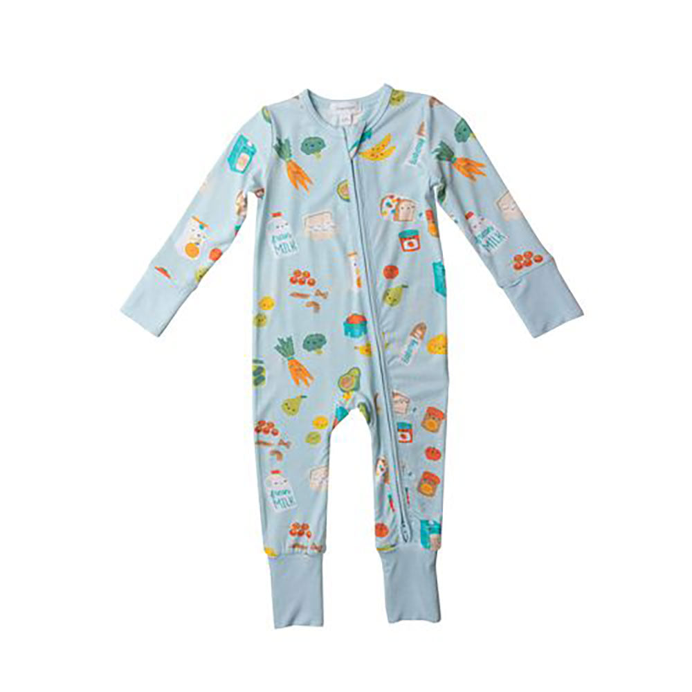 Groceries Zipper Romper (Blue)