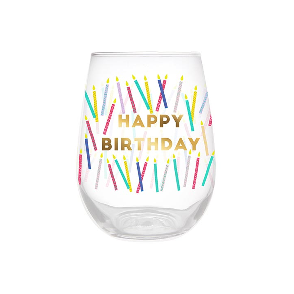 Happy Birthday Candles Stemless Wine