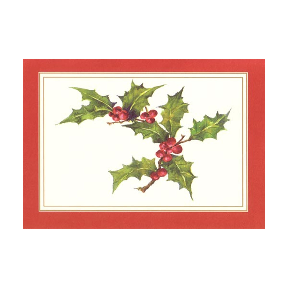 Holly Branch Boxed Holiday Cards  (box of 10) - Barque Gifts