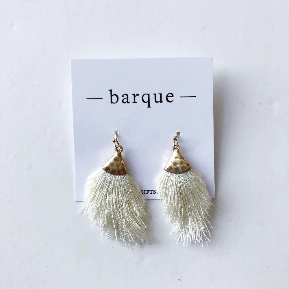 cream fringe earrings on barquegifts.com