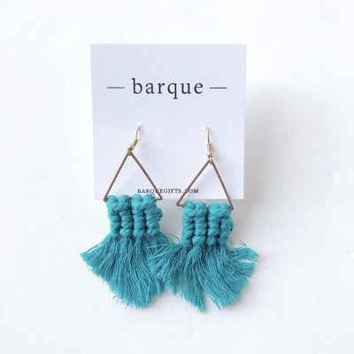 teal triangle crocheted earrings on barquegifts.com