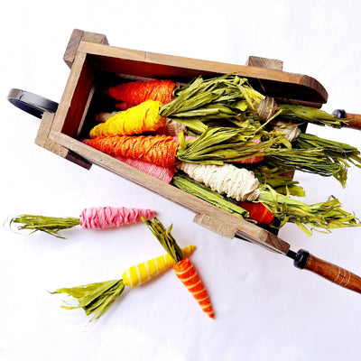 tabletop wheelbarrow with carrots on barquegifts.com