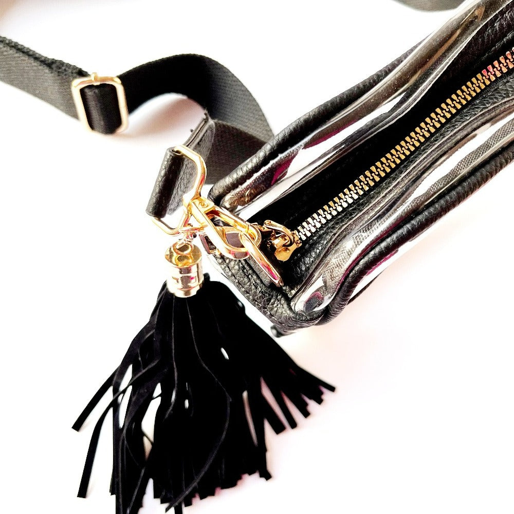 Rectangular Clear Crossbody w/Tassel