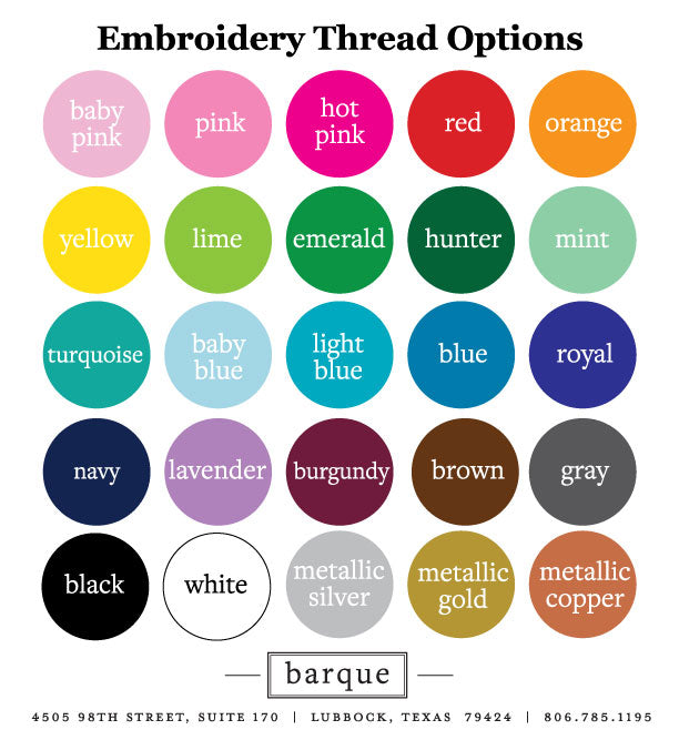 embroidery thread options on barquegifts.com