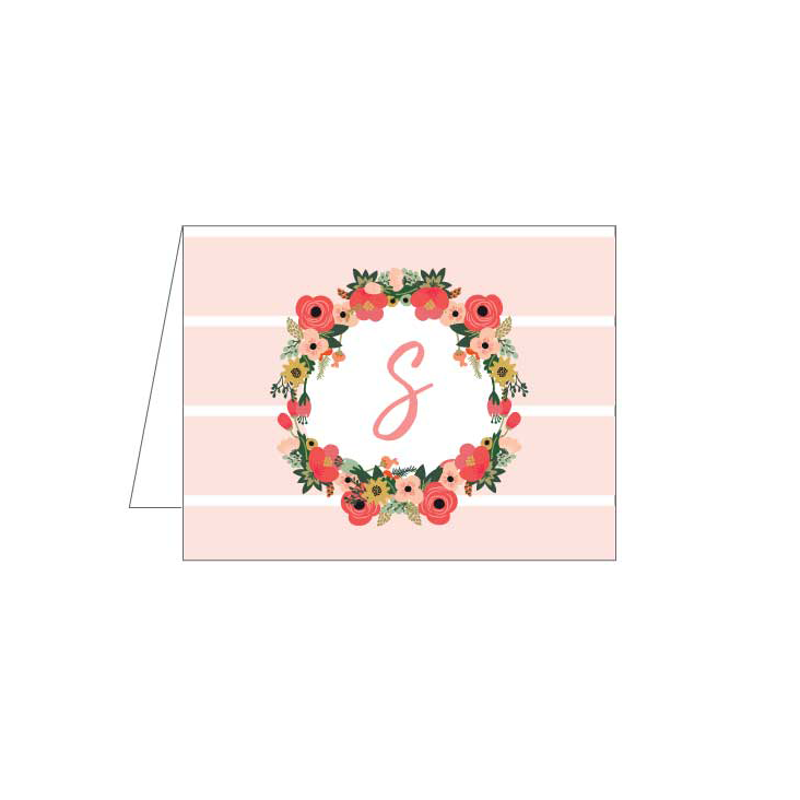 Light Coral Stripe Floral Folded Note - Barque Gifts