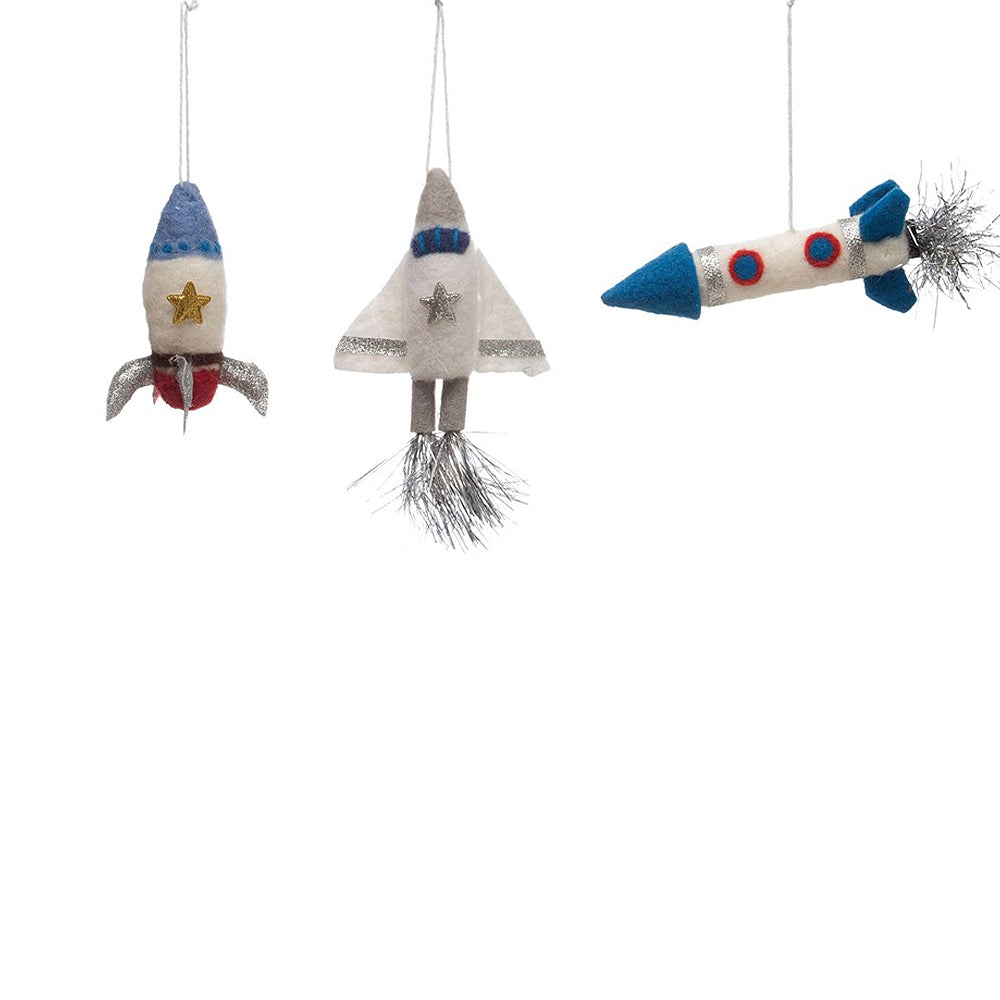 felt rocket ornaments set of 3 on barquegifts.com