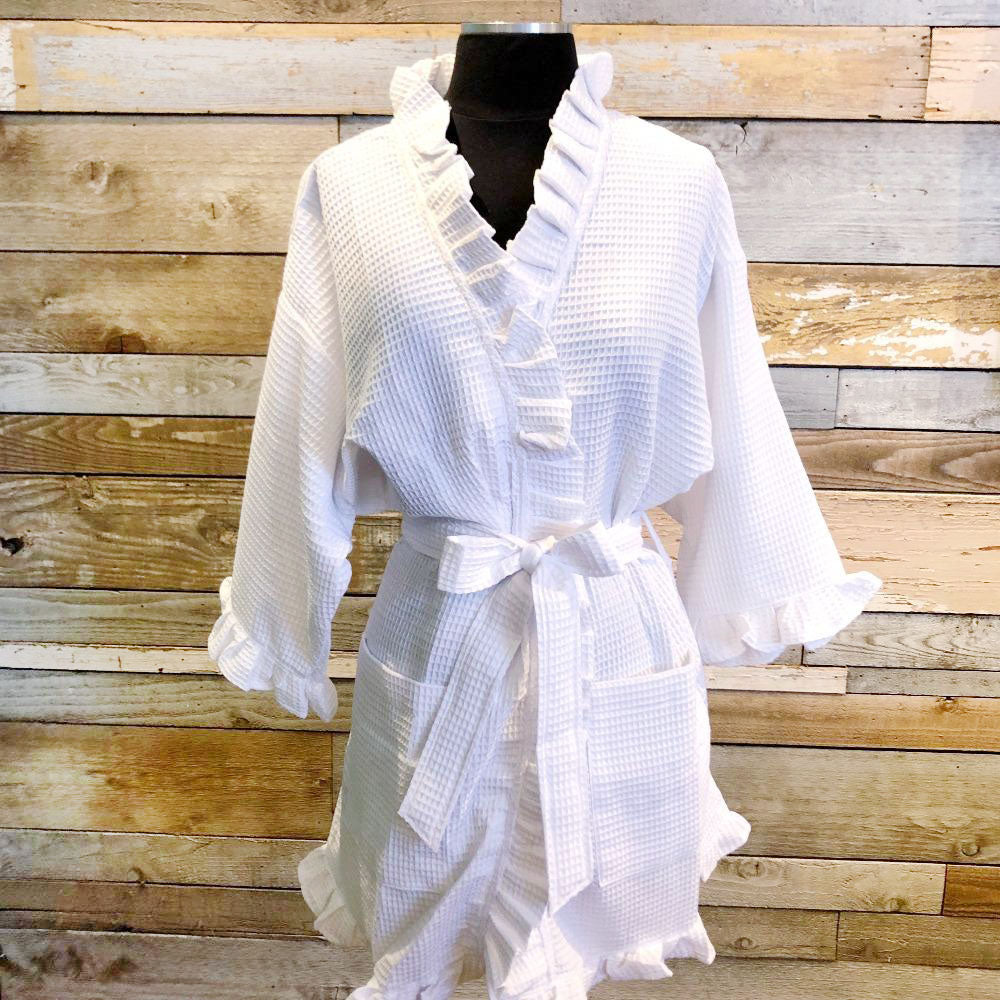 waffle weave ruffle robe on barquegifts.com