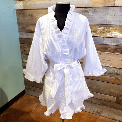 waffle weave ruffle robe on barquegifts.com