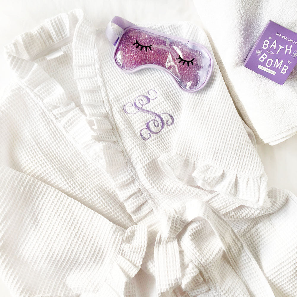 waffle weave ruffle robe on barquegifts.com