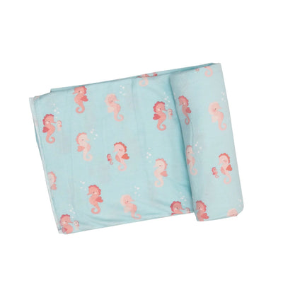 Baby Pink Seahorse Swaddle Blanket