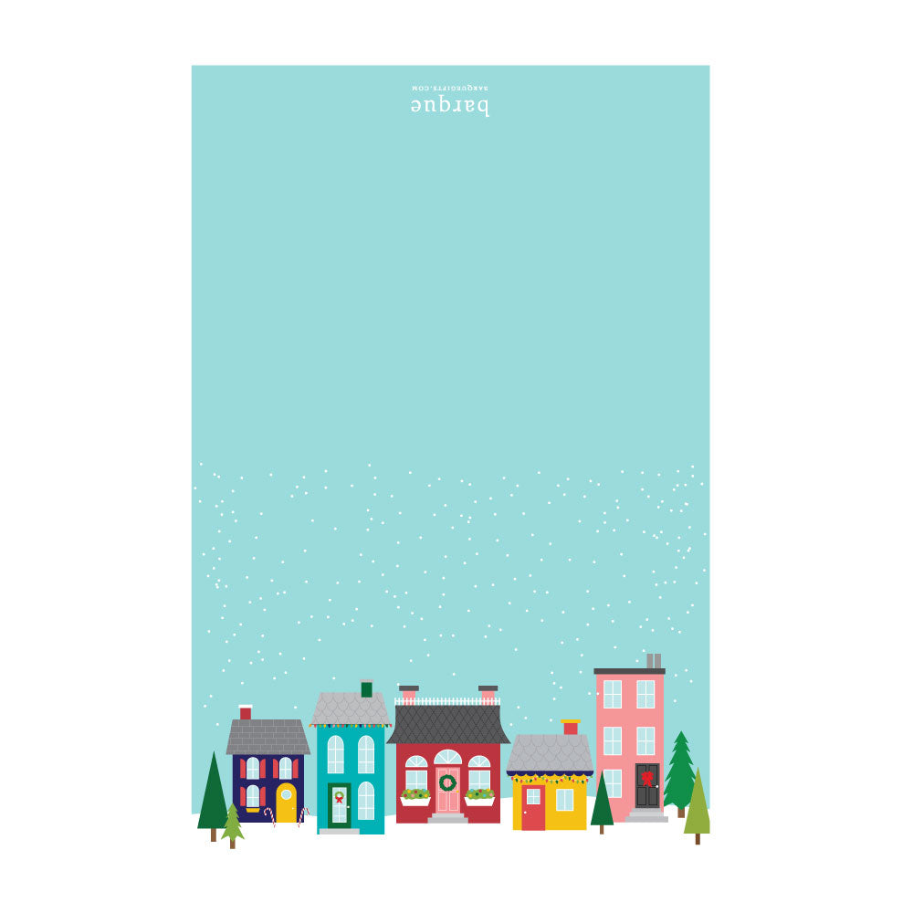 snowy town holiday cards on barquegifts.com