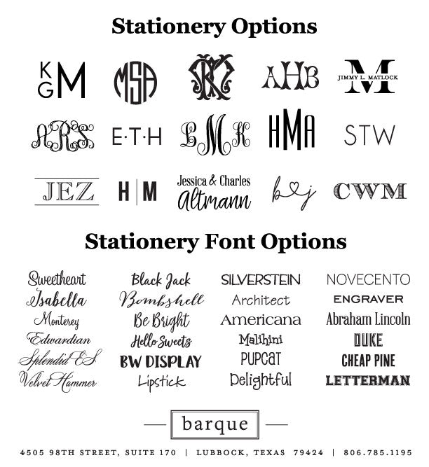 stationery options on barquegifts.com