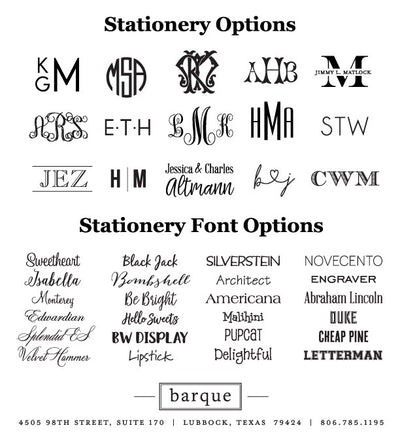 stationery options on barquegifts.com