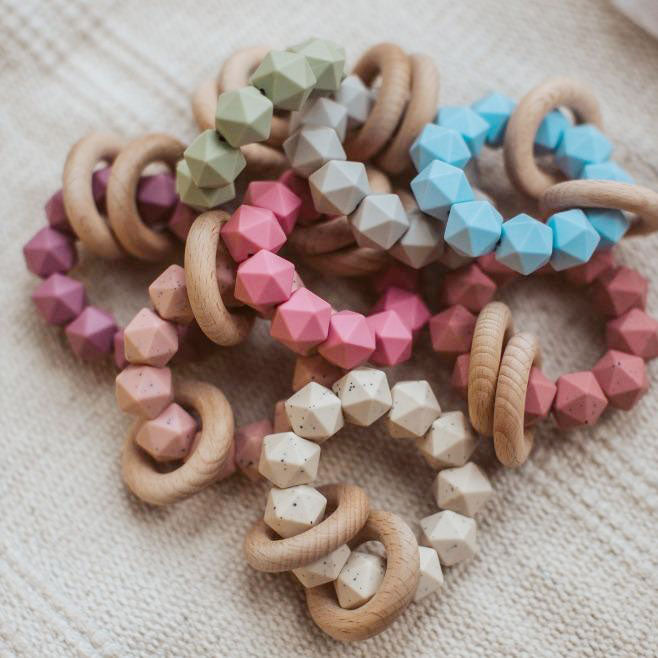 Abby Silicone & Beech Wood Rattle - Barque Gifts