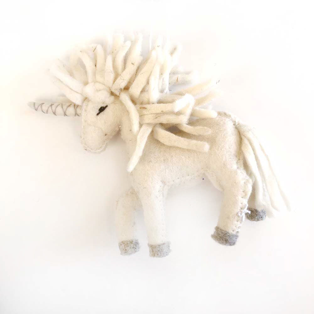 unicorn felted ornament on barquegifts.com