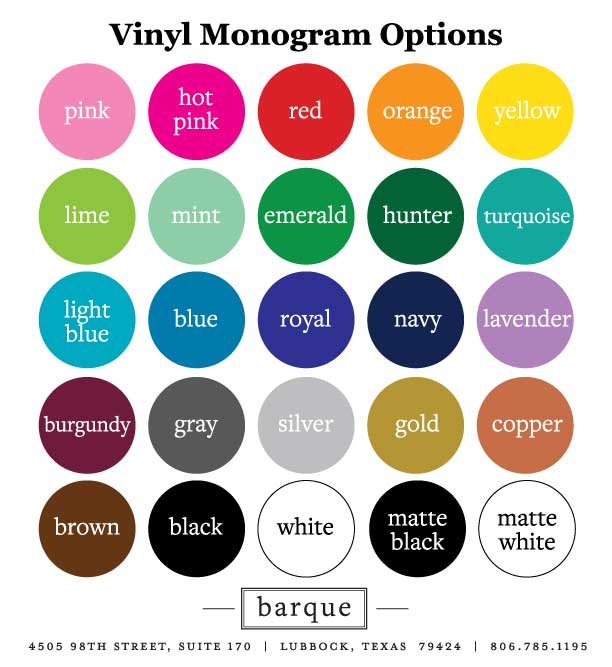 vinyl color options on barquegifts.com