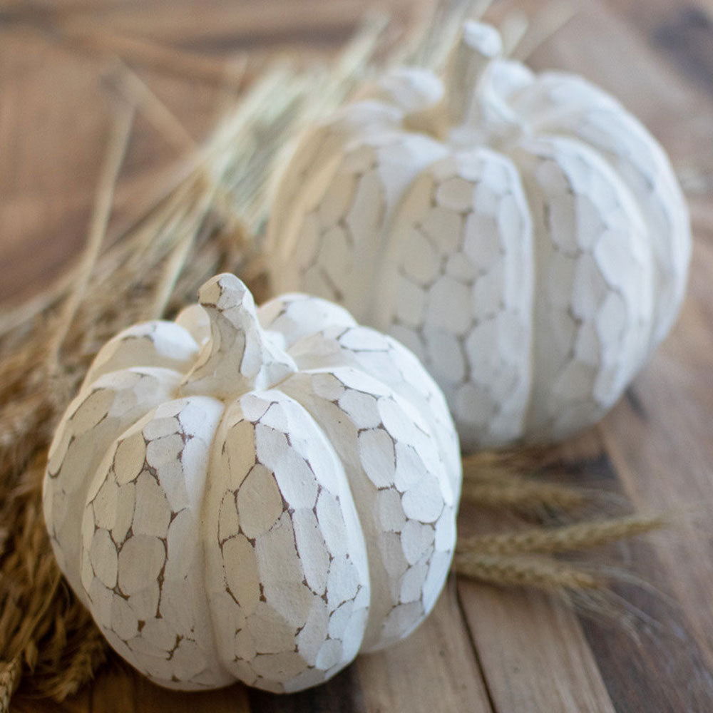 Whitewash Resin Pumpkins (set of 2)