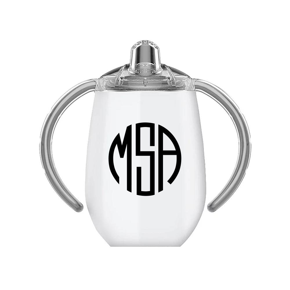 white sippy cup with vinyl on barquegifts.com
